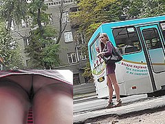 Gorgeous lady walks around in the upskirt free film