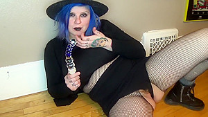 Goth Girl Fucks Tight Little Pussy With Glass Toy