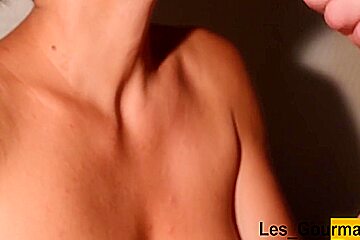 Gourmande Wanks Her Husbands Cock Close Up And Makes It Unload On Her Big Tits 16 Min