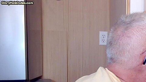Grayhair gloryhole DILF sucks cock in private closeup video