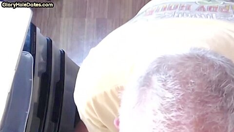 Grayhair gloryhole DILF sucks cock in private closeup video