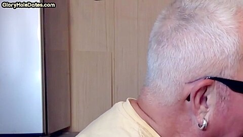 Grayhair gloryhole DILF sucks cock in private closeup video