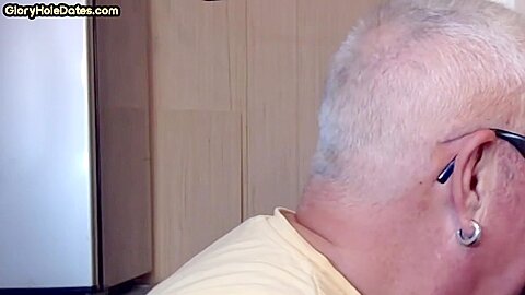 Grayhair gloryhole DILF sucks cock in private closeup video