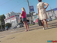 G-string of a sexy lassie seen in free upskirt video