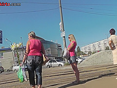 G-string of a sexy lassie seen in free upskirt video