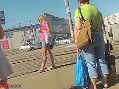 G-string of a sexy lassie seen in free upskirt video