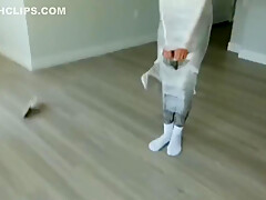 Gym Girl Mummified In Saran Wrap
