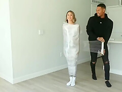 Gym Girl Mummified In Saran Wrap