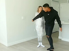 Gym Girl Mummified In Saran Wrap