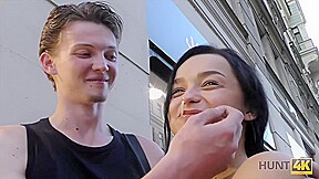 HUNT4K Pretty brunette fucked by stranger to earn cash for ring
