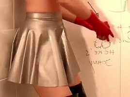 Handjob with red gloves