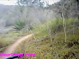 Heather Deep explores trail in jungle and get creamthroat in abandoned toilet
