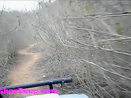 Heather Deep explores trail in jungle and get creamthroat in abandoned toilet