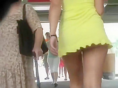 Her lace panties spied in an upskirt view