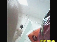 Hidden shower cam man shoots slim doll in distance