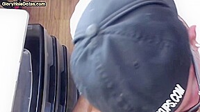 Homemade gloryhole BJ DILF tasting cum after sucking cock