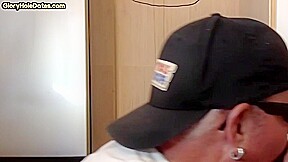 Homemade gloryhole BJ DILF tasting cum after sucking cock
