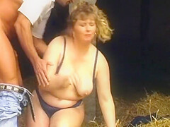 Horny German Bbw Making Her Dude Cum On A Farm