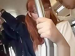 Horny girl fingerfucked to orgasm on bus