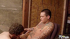 Horny tattooed guy gets his ass destroyed in bareback style by twink guy