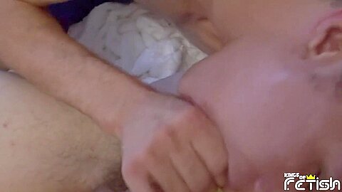 Horny twink gets his big cock sucked on the bed by a blonde dude