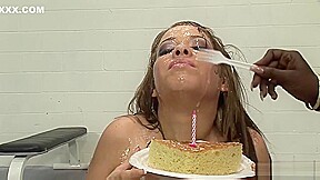 Hot Babe Eats A Cake With Cum