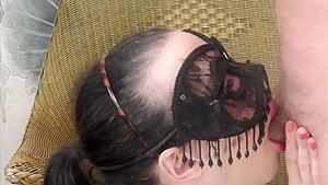 Hot babe strips under , gives deep throat BJ & fucked with creampie