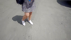 Hot brunette American babe fucks outdoor