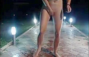 Hot girl bates outside at night
