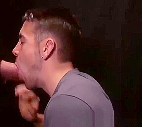 Hot glory hole blowjob and deepthroat with twink and Step daddy