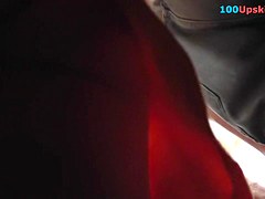 Hot string panty up red petticoat