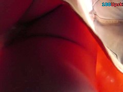 Hot string panty up red petticoat