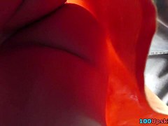 Hot string panty up red petticoat