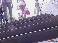Hot upskirt porn with amateur blonde in a public place