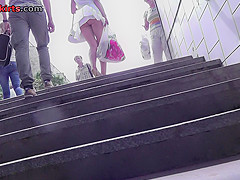 Hot upskirt porn with amateur blonde in a public place