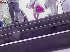 Hot upskirt porn with amateur blonde in a public place