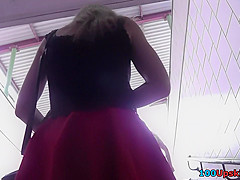 Hot upskirt porn with amateur blonde in a public place