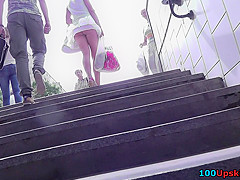 Hot upskirt porn with amateur blonde in a public place