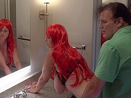 Huge Boobs - Milf In Redhead Wig Fucked In Bathroom With Mirror Reflections Of Her