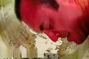 Huge boobed tranny fucks guy in rest room