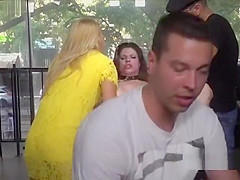 Huge tits slave fisted in public bar