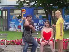 Huge tits slave fisted in public bar