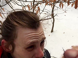 Humiliating gagging sucking and fucking in woods