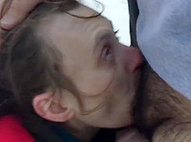 Humiliating gagging sucking and fucking in woods