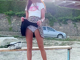 I Take Off My Panties In Public And Play With Pussy While People Walk By