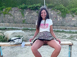 I Take Off My Panties In Public And Play With Pussy While People Walk By