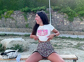 I Take Off My Panties In Public And Play With Pussy While People Walk By