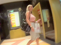 In elevator with busty woman