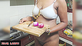 Indian Wife In Kitchen Sex While Cutting Onions