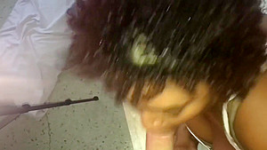 Interracial couple ebony gets a face full of cum